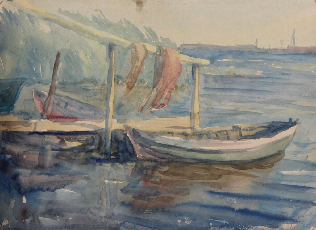 Two-sided watercolor - Portrait/Boats