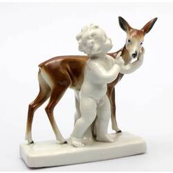 Porcelain figurine Baby with a doe
