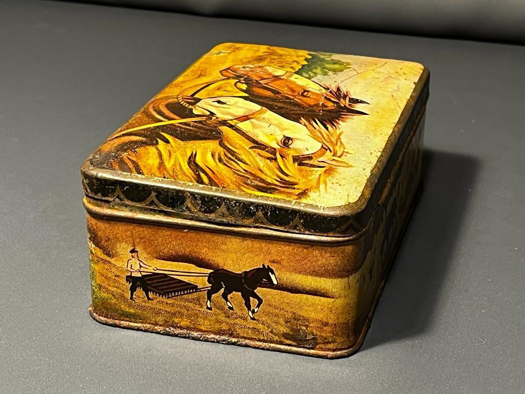 Metal painted box HORSES. Latvia 20-30 years.