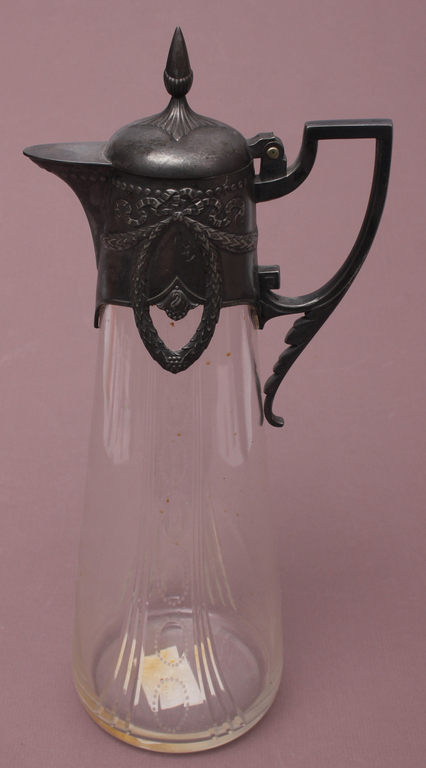 Art Nouveau glass pitcher with metal finish
