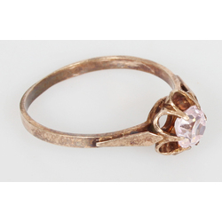 Gold-plated silver ring with pink glass