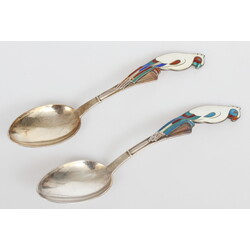 Silver teaspoons with multicolored enamel 