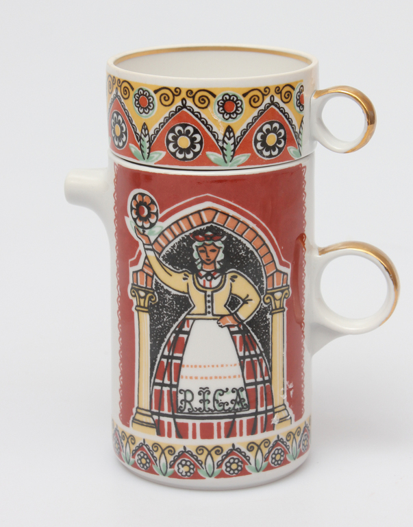 Porcelain tea drinking set - pot, mug