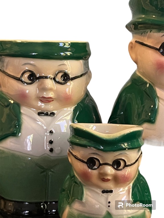collection of porcelain jugs the bespectacled man in the green jacket MR Pickwik. made in Germany by Goebel