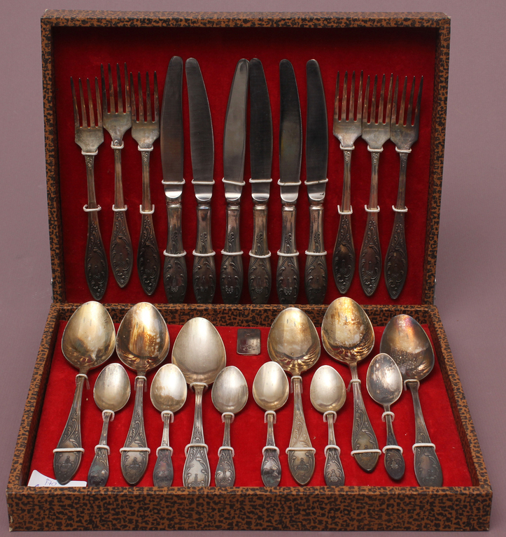 Metal tableware - forks, knives, tablespoons, teapots for six people 