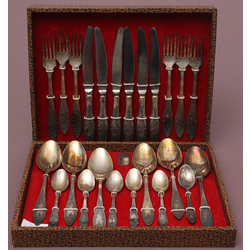 Metal tableware - forks, knives, tablespoons, teapots for six people 