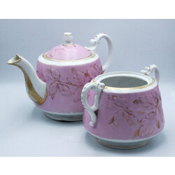 Porcelain teapot and sugar bowl