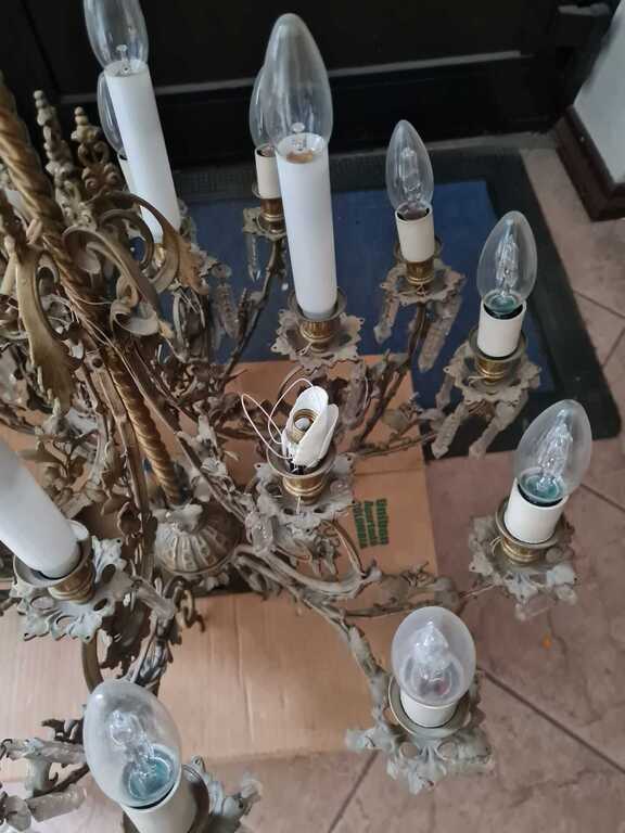 Bronze or brass chandelier with crystal decorations