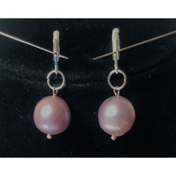 Earrings with large size Edison freshwater pearls and silver 925 in lavender color