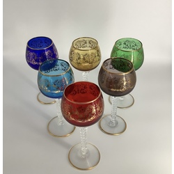 High Glasses of colored crystal on a twisted leg. France. Last century. Excellent preservation.