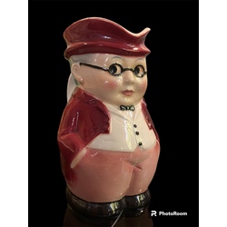 rare painted porcelain can bespectacled man in burgundy jacket pink pants Goebel Germany
