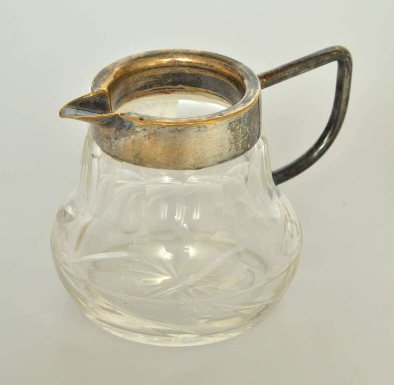 3 предмета из стекла - графин, ваза, чашка с металлической отделкой