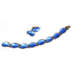 Серебряный браслет с серьгами с голубой эмалью