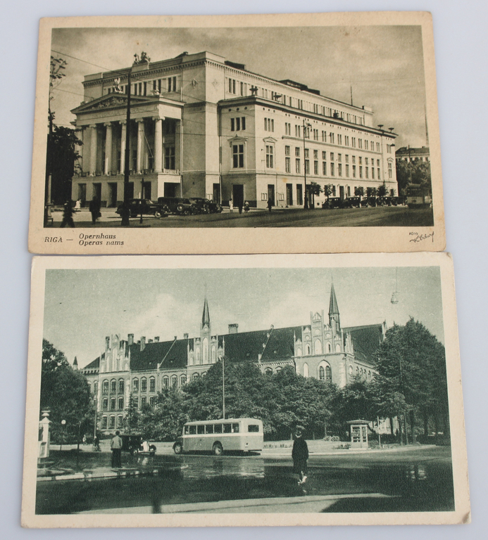2 postcards - Museum of Art, Riga. Opera House
