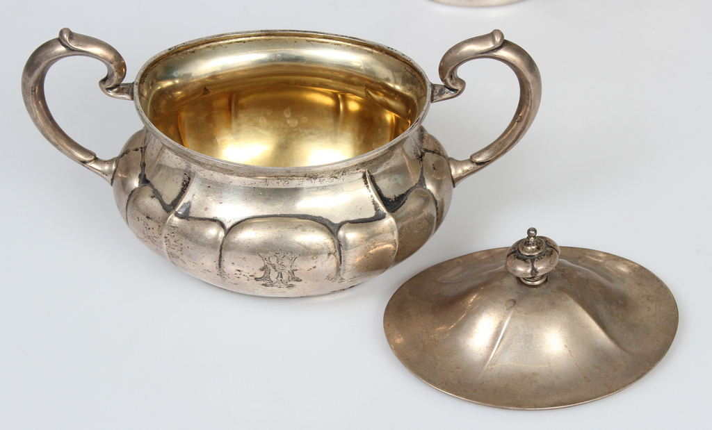 197-002227-1, Silver sugar bowl, jug and cream bowl