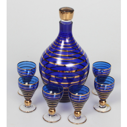 Glass decanter and six glasses