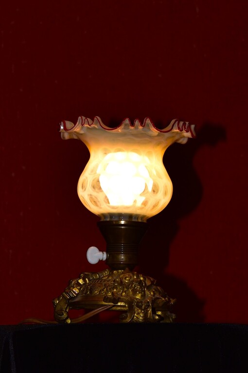 A bronze lamp with a charming glass dome