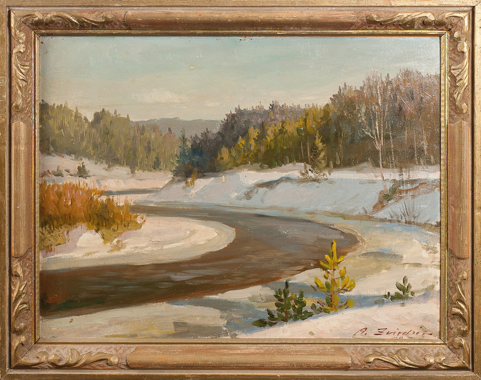 Пейзаж с рекой в зимний период