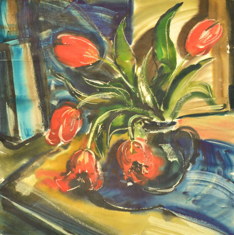Still life with red tulips