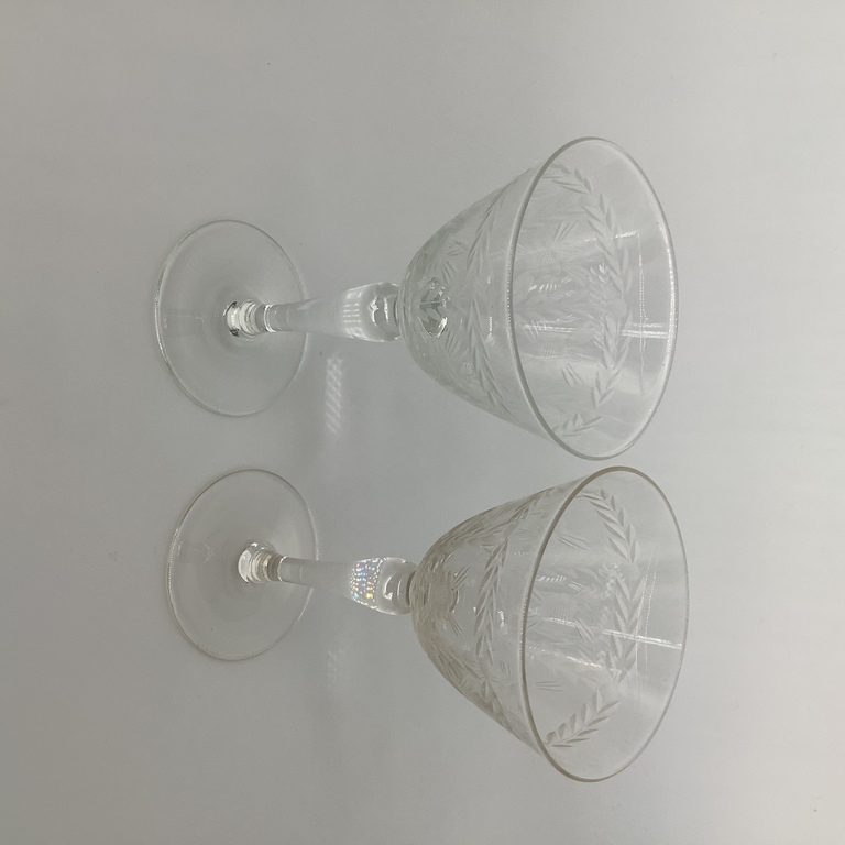 4 thin glass lafitniks. Tsarist Russia. 2 for vodka, 2 for wine. Manual shtikhelny processing.