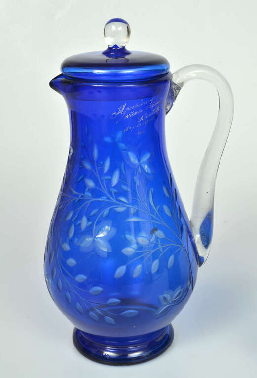 Cobalt glass decanter and two glasses