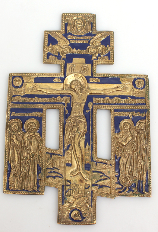 Бронзовый крест-икона с эмалью