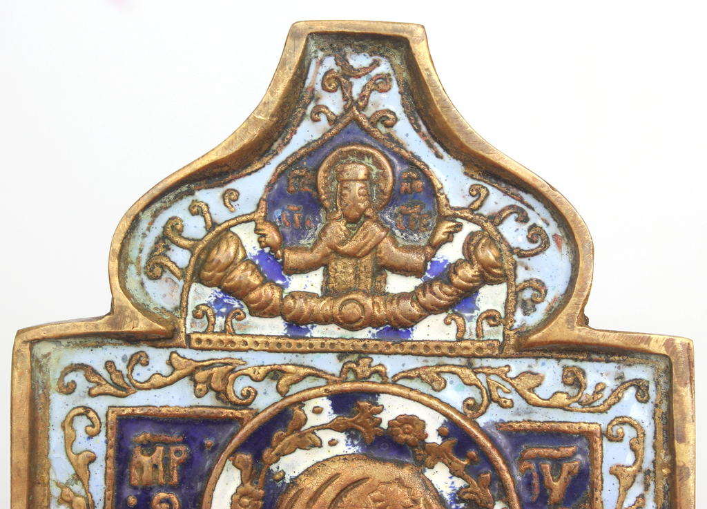 Bronzas ikona ar vairāku krāsu emalju