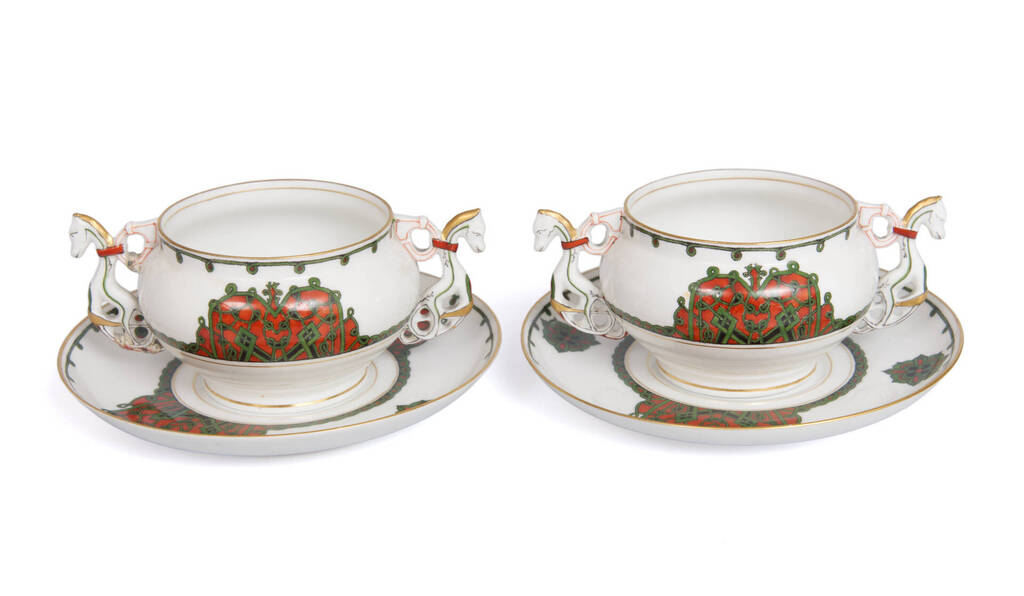 Porcelain broth dishes with saucers (2 pcs.)