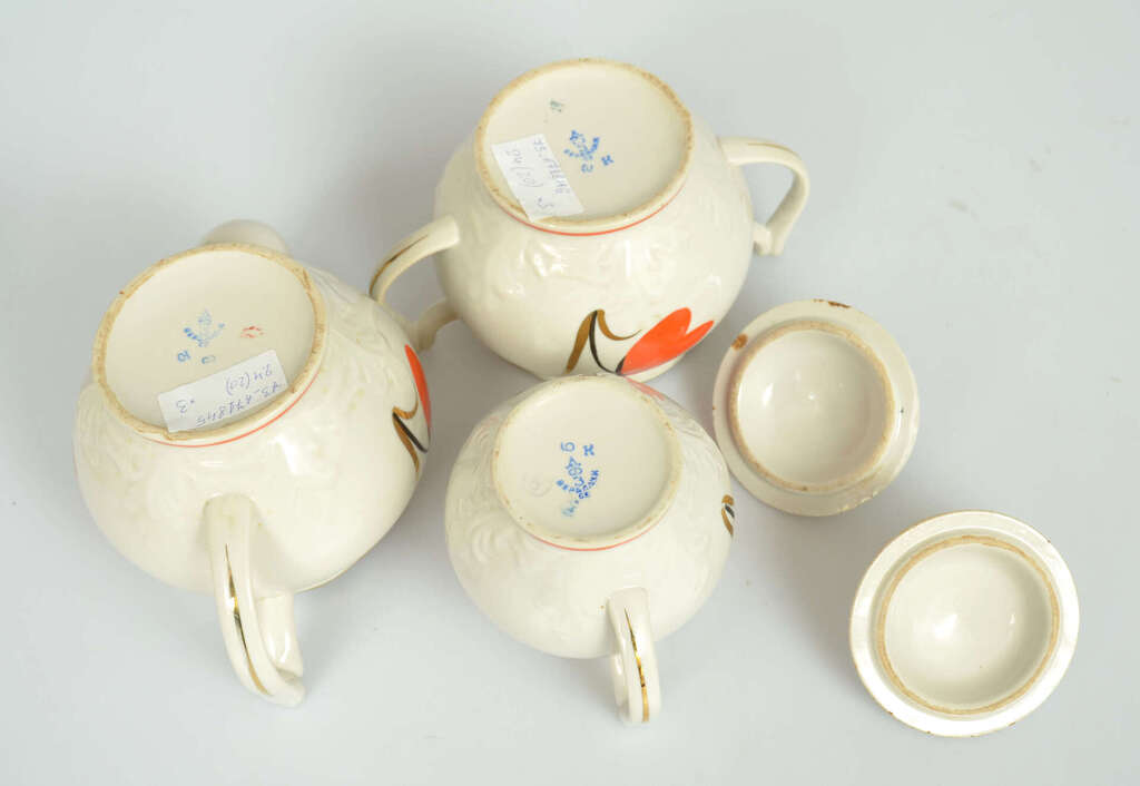 Porcelain tableware set, coffee, sugar, cream bowl
