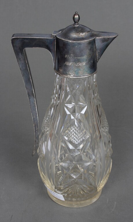 Art nouveau crystal decanter with silver finish