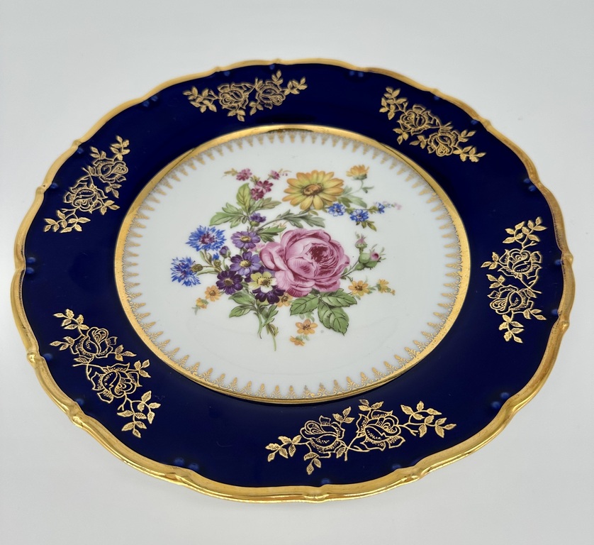Cobalt with hand painting and gold. Bohemia. pre-war time
