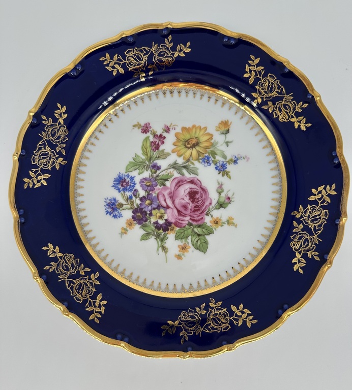 Cobalt with hand painting and gold. Bohemia. pre-war time