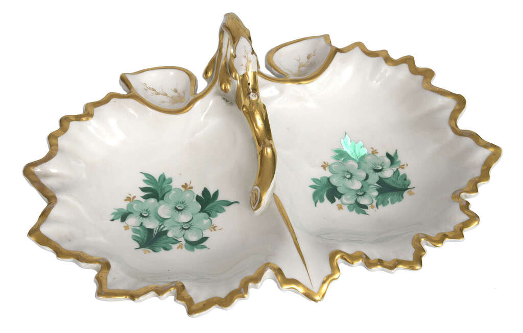 Porcelain serving dish with green flowers
