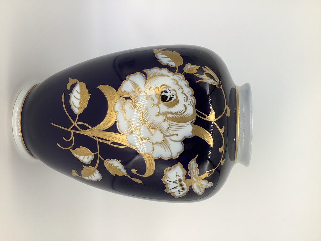 Large cobalt vase, Germany. Wolendorf.Hand painted in gold.