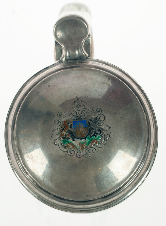 Glass cup with a silver finish and Latvian crest