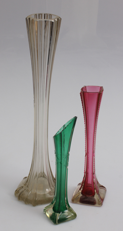Three colored glass vases
