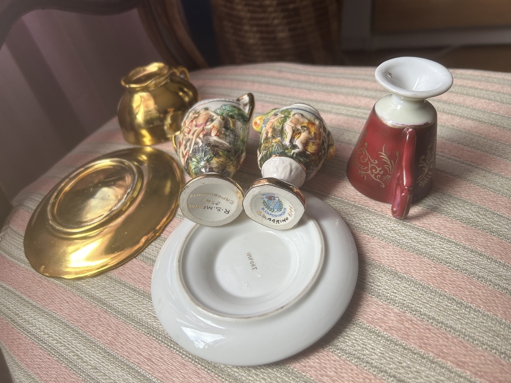 Italy R.Capodimonte porcelain vase / urn, Bavaria porcelain Mocha cups with saucer