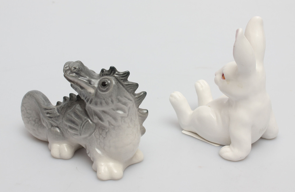 2 porcelain figurines - bunny, dragon