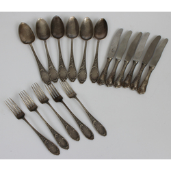 Silver cutlery set (6 knives, 5 forks, 6 spoons)