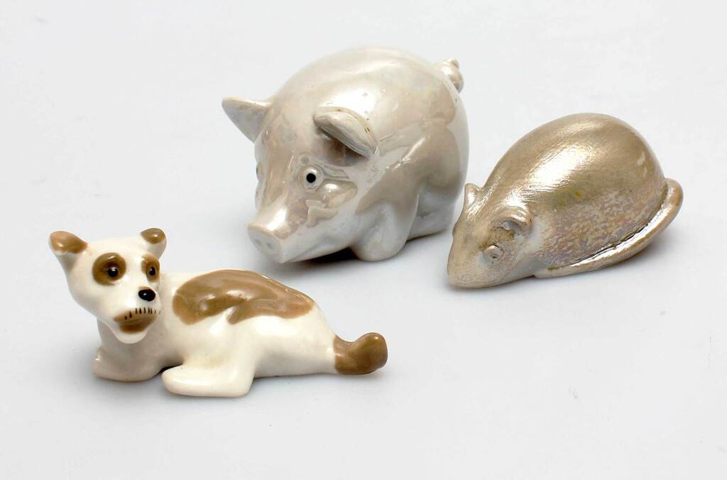 Porcelāna figūriņu komplekts - pelīte, sivēns, sunītis