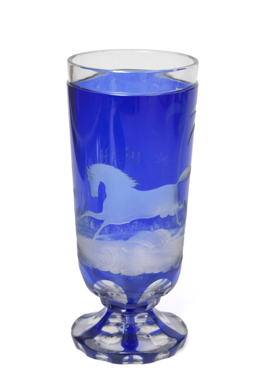 Blue cut glass vase