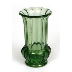 Neliela art-deko stila zaļas krāsas urāna stikla vāzīte