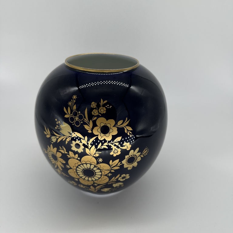 Cobalt vase 60s. Painted 24 carat gold