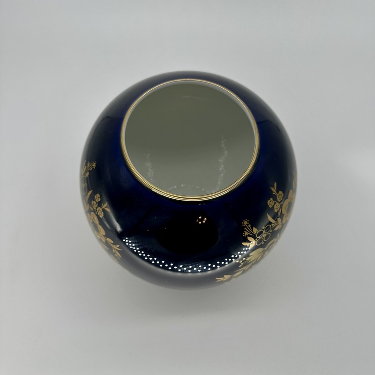 Cobalt vase 60s. Painted 24 carat gold