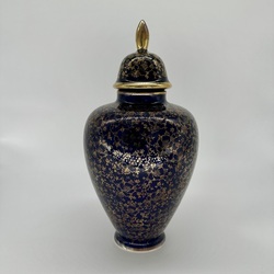 Cobalt and gold vase SCHALLER WIESAU Bavaria with lid. Painting with gold.
