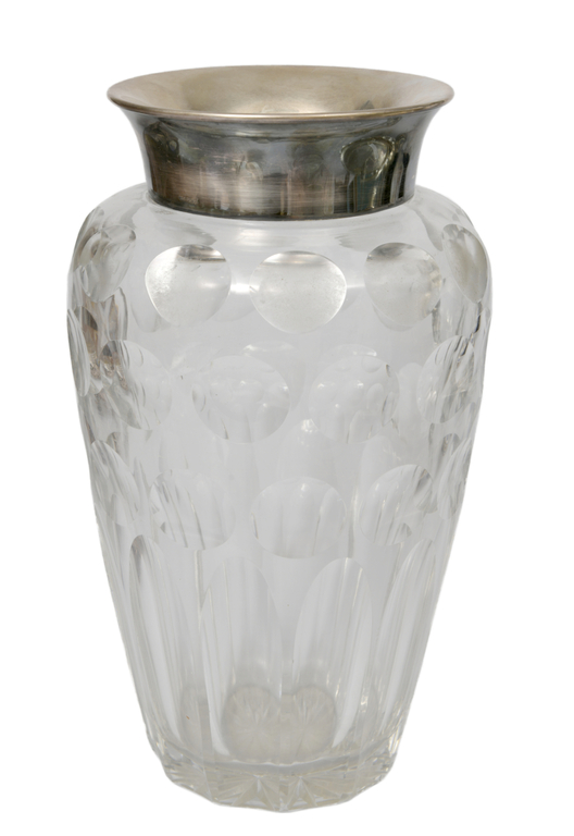 Engraved crystal vase with silver finish