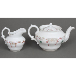 Porcelain teapot and creamer