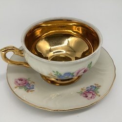 Thomas Bavaria coffee pair, hand painted and gold plated