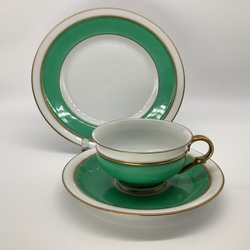 Tējas pāris un kūkas šķīvis, Bayrot, Autora paraksts. Ar rokām apgleznoti. Art Deco. Retums