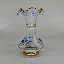 Antique vase with an openwork edge. Russia, Maltsov factories in Gus Khrustalny, Smoky, glass suppression and painting.
